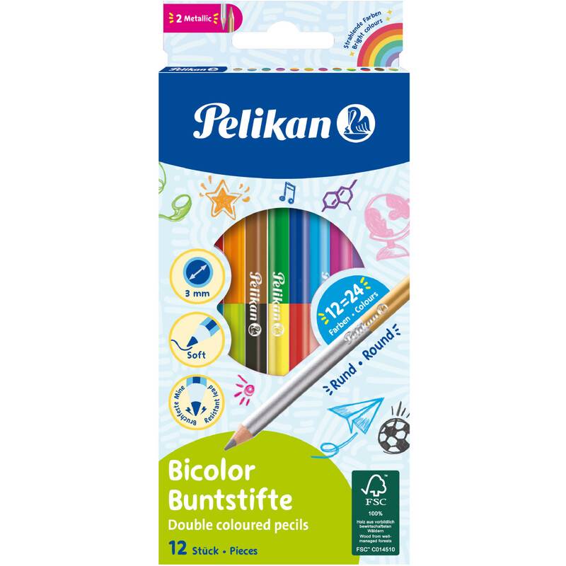 Pelikan Buntstifte Bicolor Holz BRB12LN 24F 12er Faltschac - 700146