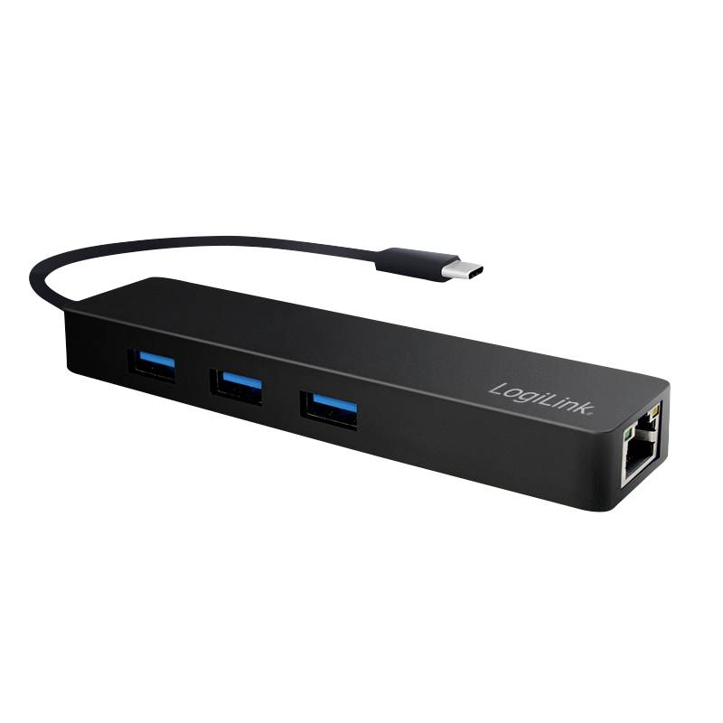 LogiLink USB 3.1 HUB 3-port Type-C w/Gigabit LAN schwarz - UA0313