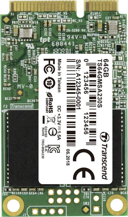 SSD 64GB Transcend MSA230S mSATA 3D NAND, SATA3 - TS64GMSA230S