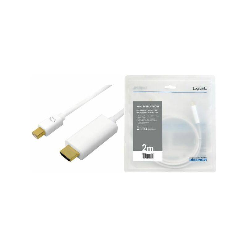 Logilink 4K Mini DisplayPort-Kabel DP 1.2 zu HDMI 1.4 3m wei - CV0124