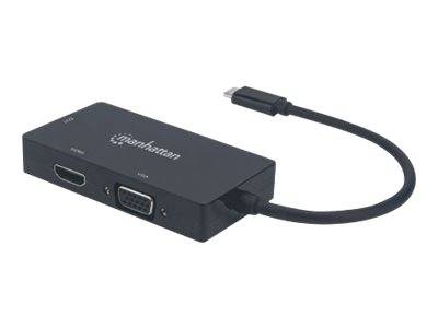 0766623152983 - USB-C Dock Hub Ports (x3) DVI-I HDMI and VGA Ports Note Only One Port can be used at a time External Power Supply Not Needed Cable 10cm Black Three Year Warranty Blister - Videoadapter - HDMI   DVI   VGA   USB - 10 cm