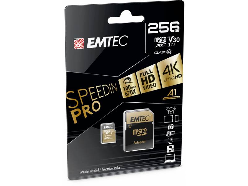 Emtec mSD 256GB UHS-I U3 V30 A1 SpeedIN Pro + Adapter - ECMSDM256GXC10SP