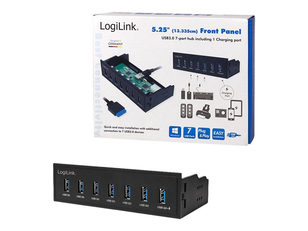 LogiLink USB HUB 3.0, 7-Port, 5,25 intern + Schnelladeport - UA0342