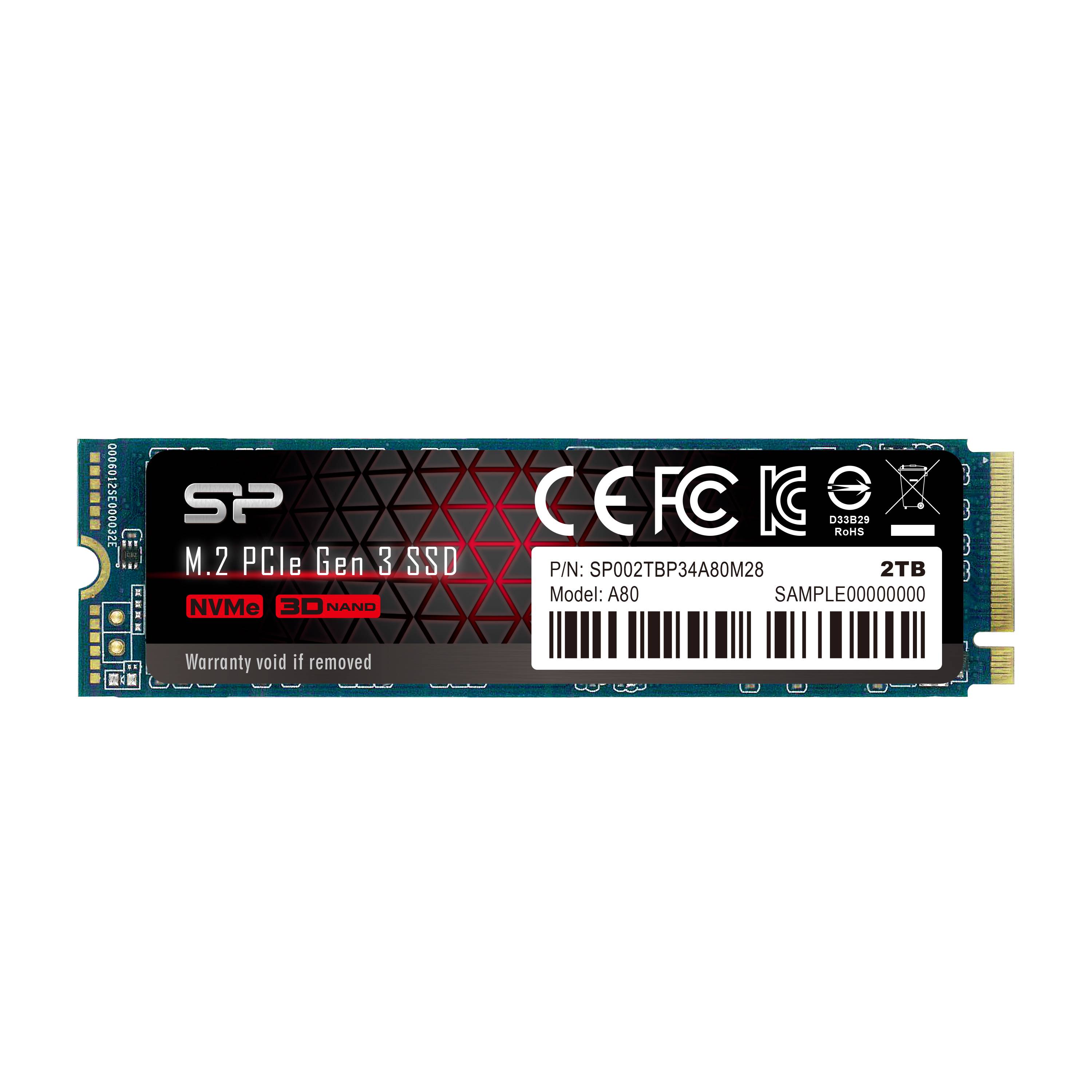 SSD 2TB Silicon Power M.2 PCI-E Ace A80 Gen 3x4 NVMe - SP002TBP34A80M28