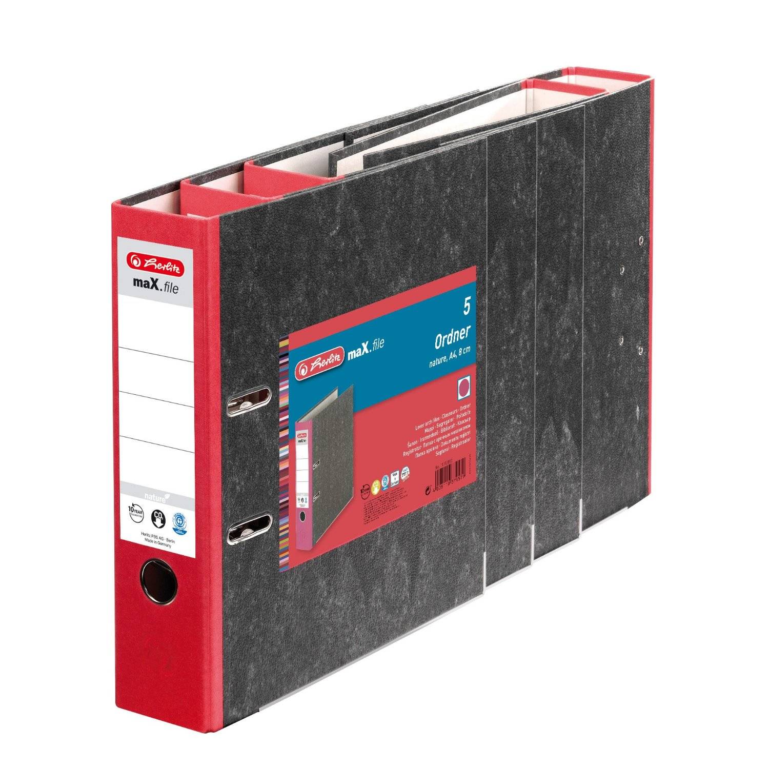 Herlitz Ordner maX.file nature A4 8cm rot 5 Stück - 11012812