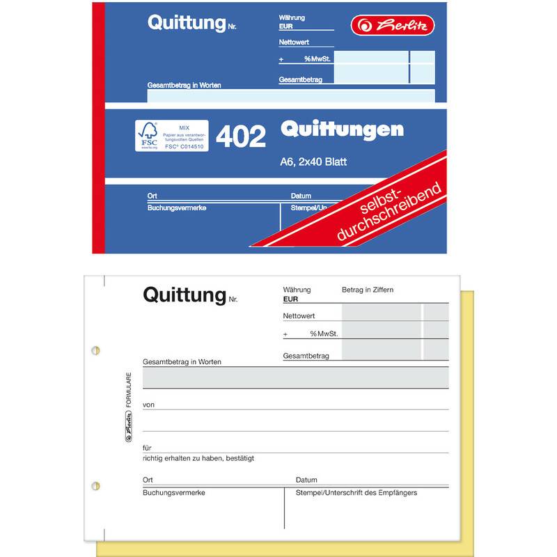 Herlitz Quittungsblock 2x40 Bl. A6 selbstdurchschreibend - 886622