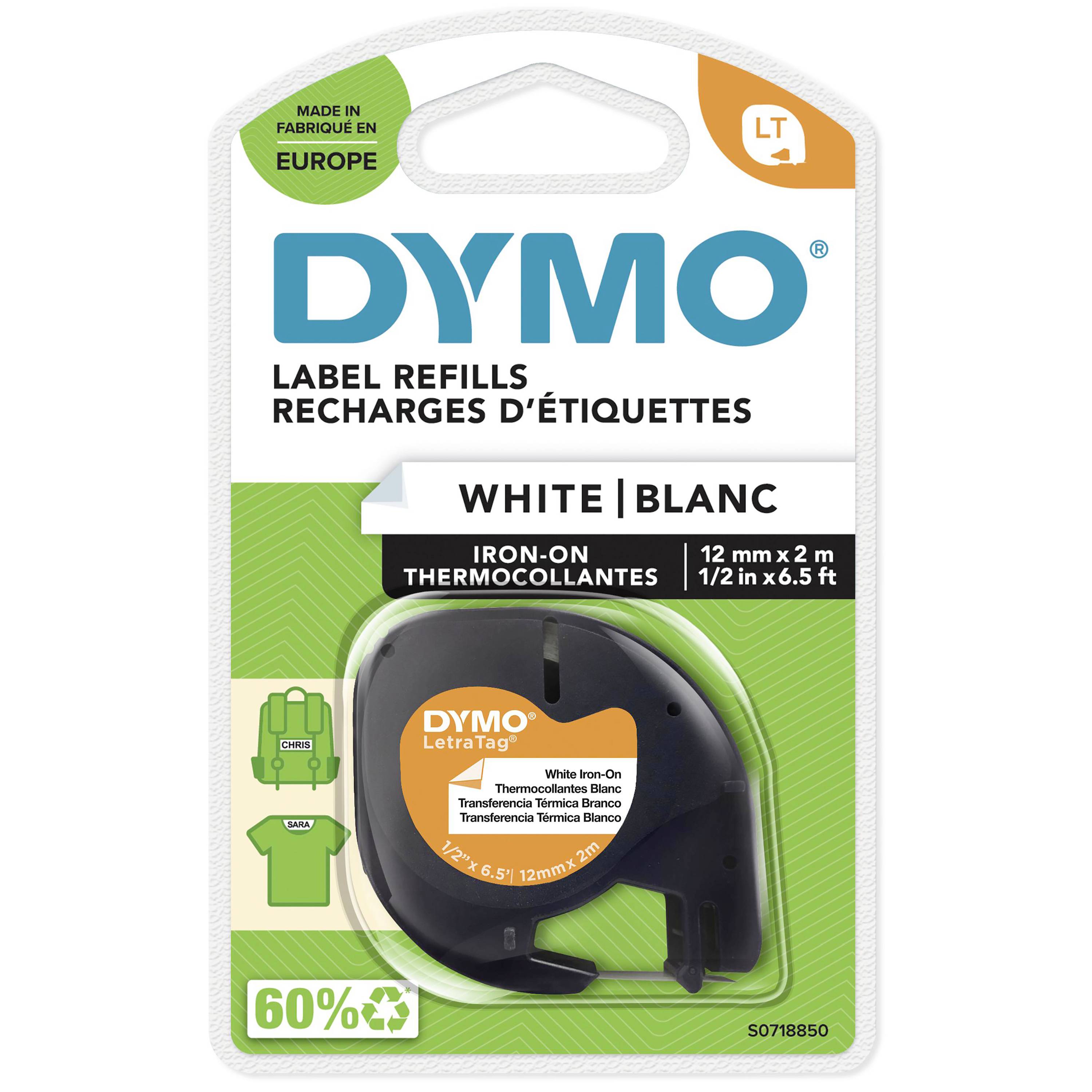 DYMO LetraTag-Band aufbügelb. 12mmx2m schwarz->weiss - S0718850