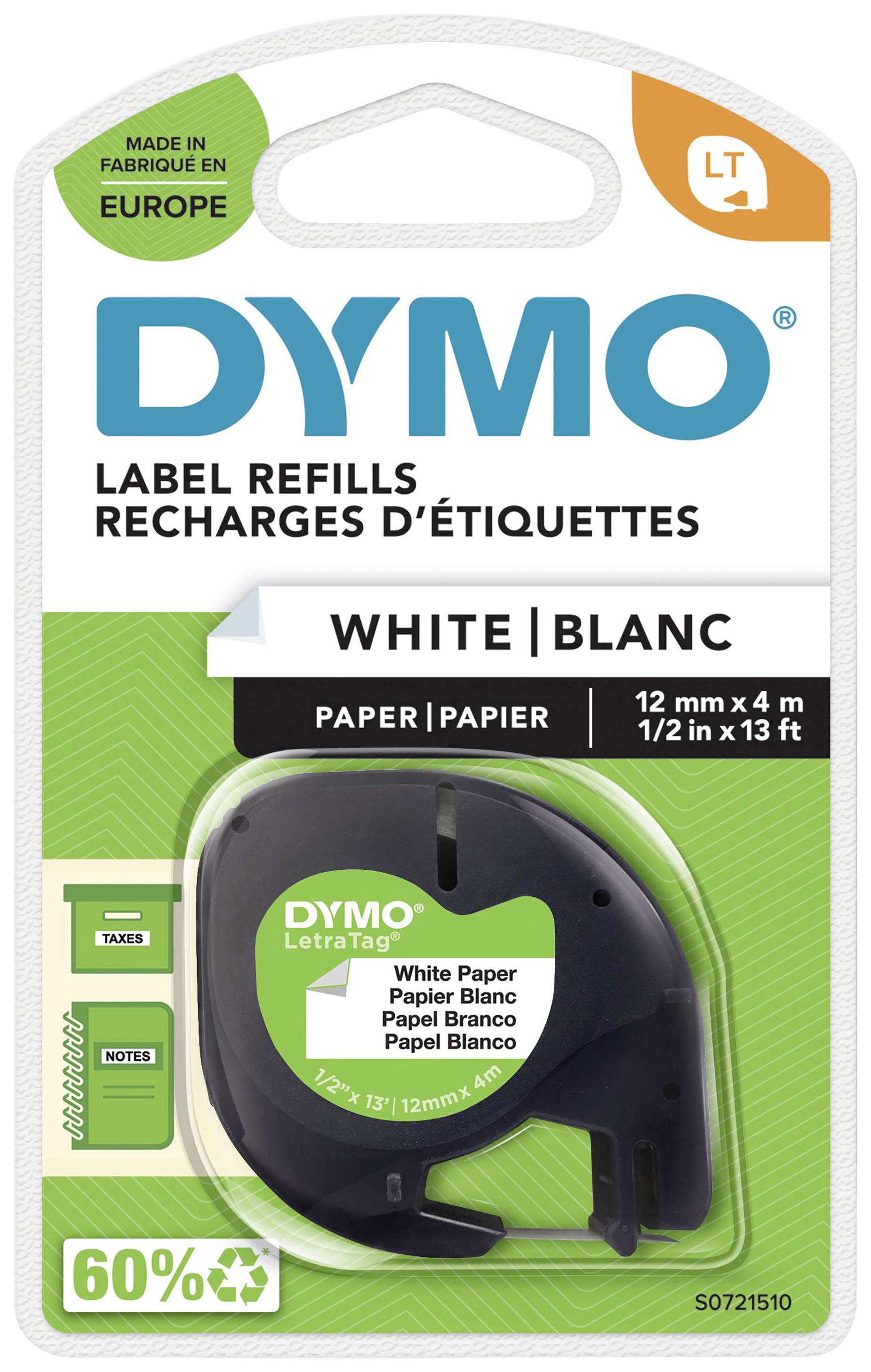 DYMO LetraTag-Band Papier 12mm x 4m schwarz->weiss - S0721510