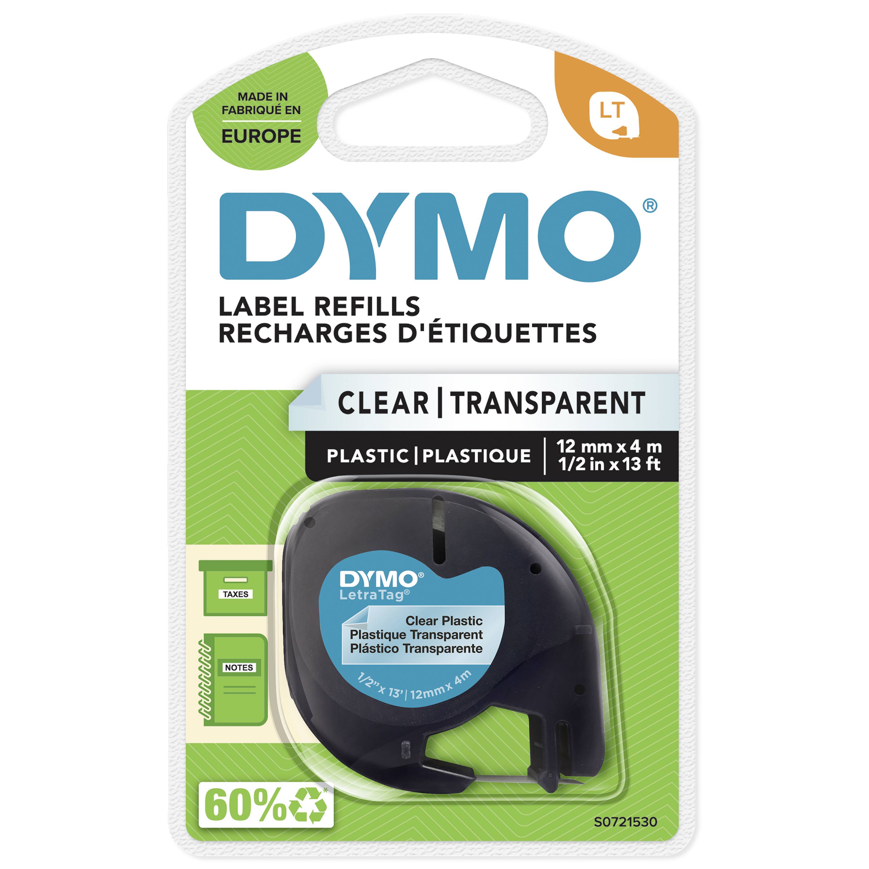 DYMO LetraTag-Band, Plastik 12mm x 4m schwarz->transparent