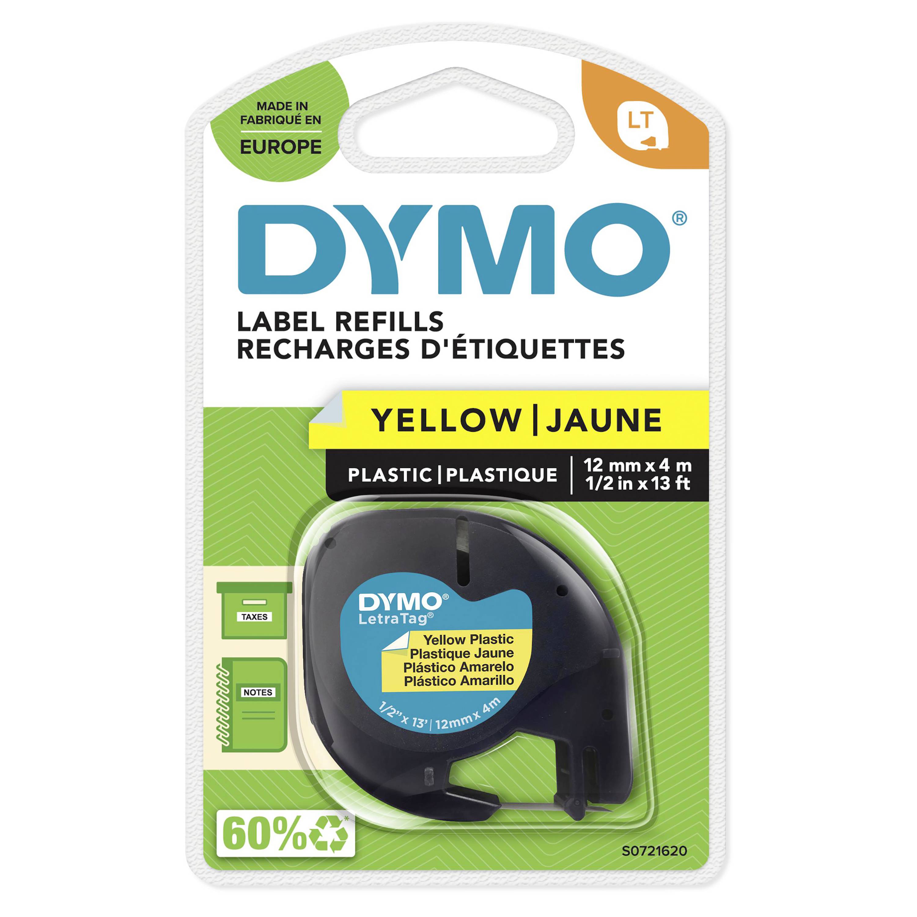 DYMO LetraTag-Band, Plastik 12mm x 4m schwarz->gelb