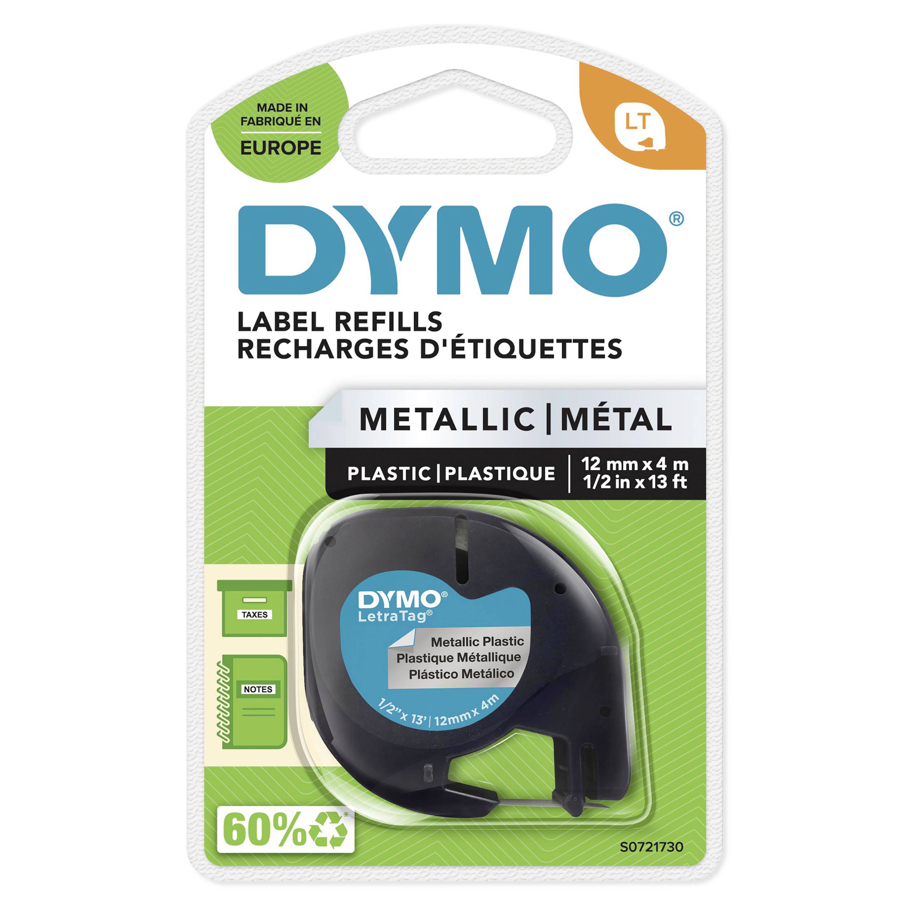 DYMO LetraTag-Band, Plastik 12mm x 4m schwarz->silbermetal - S0721730