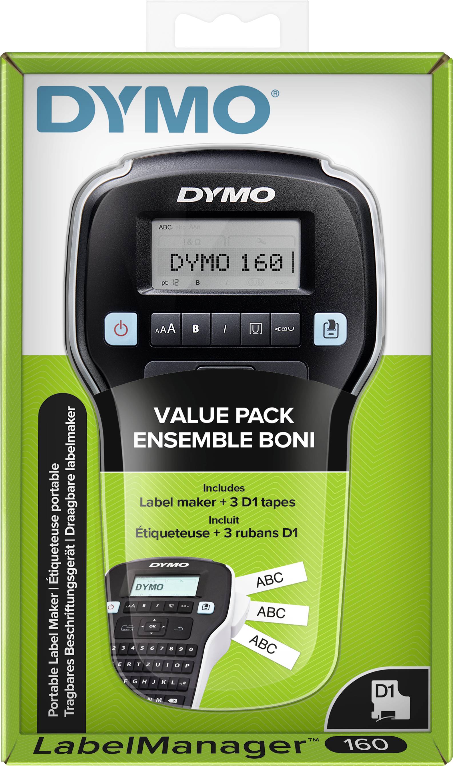 DYMO LabelManager 160 Starter-Set m. 3 D1-Bänder 12mm Qwertz - 2142992