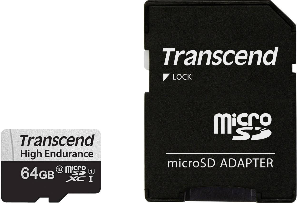 SD microSD Card 64GB Transcend SDXC USD350V w/Adapter - TS64GUSD350V