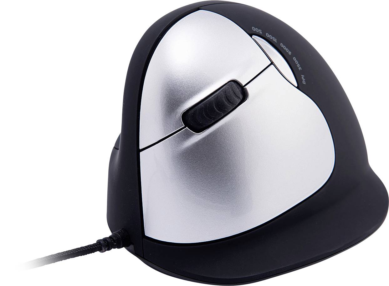 R-Go Maus HE ergonomisch links USB groß schw./silb - RGOHELELA