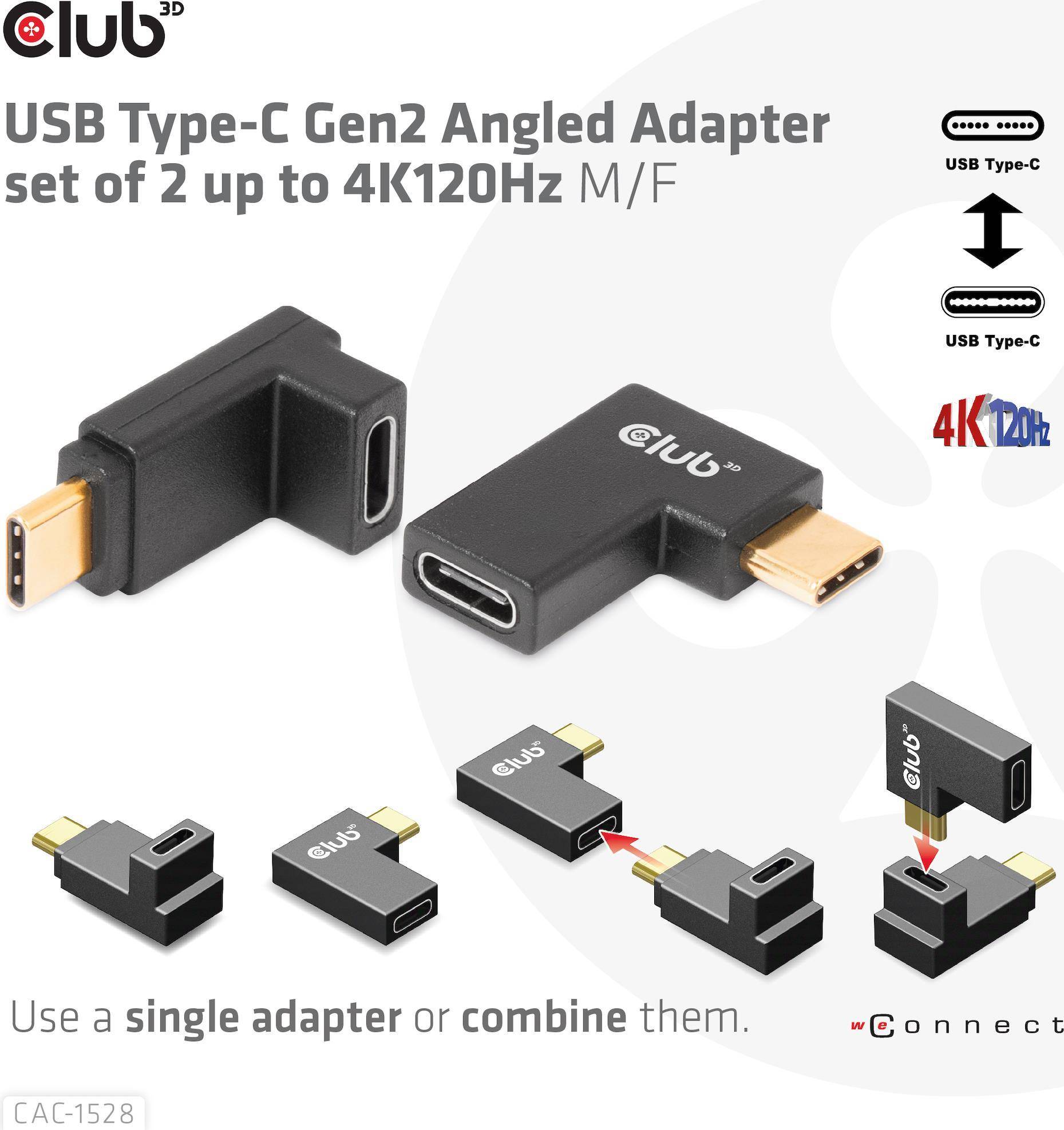 Club3D Adapter USB 3.2 Typ C <> USB 3.2 Typ C gewinkelt St/B retail - CAC-1528