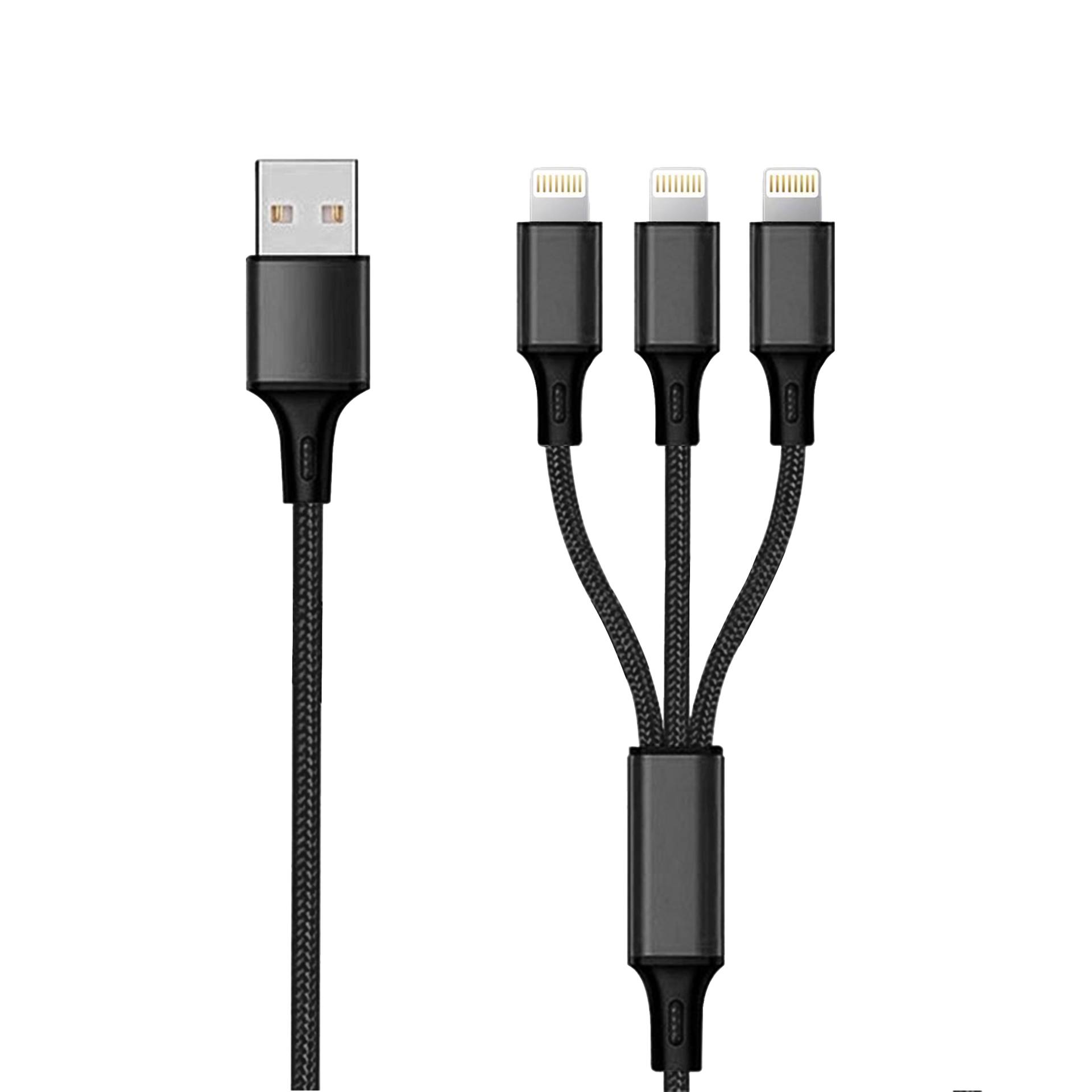 2GO 3in1 USB Ladekabel 3x Lightning Nylon 1,5m  schwarz