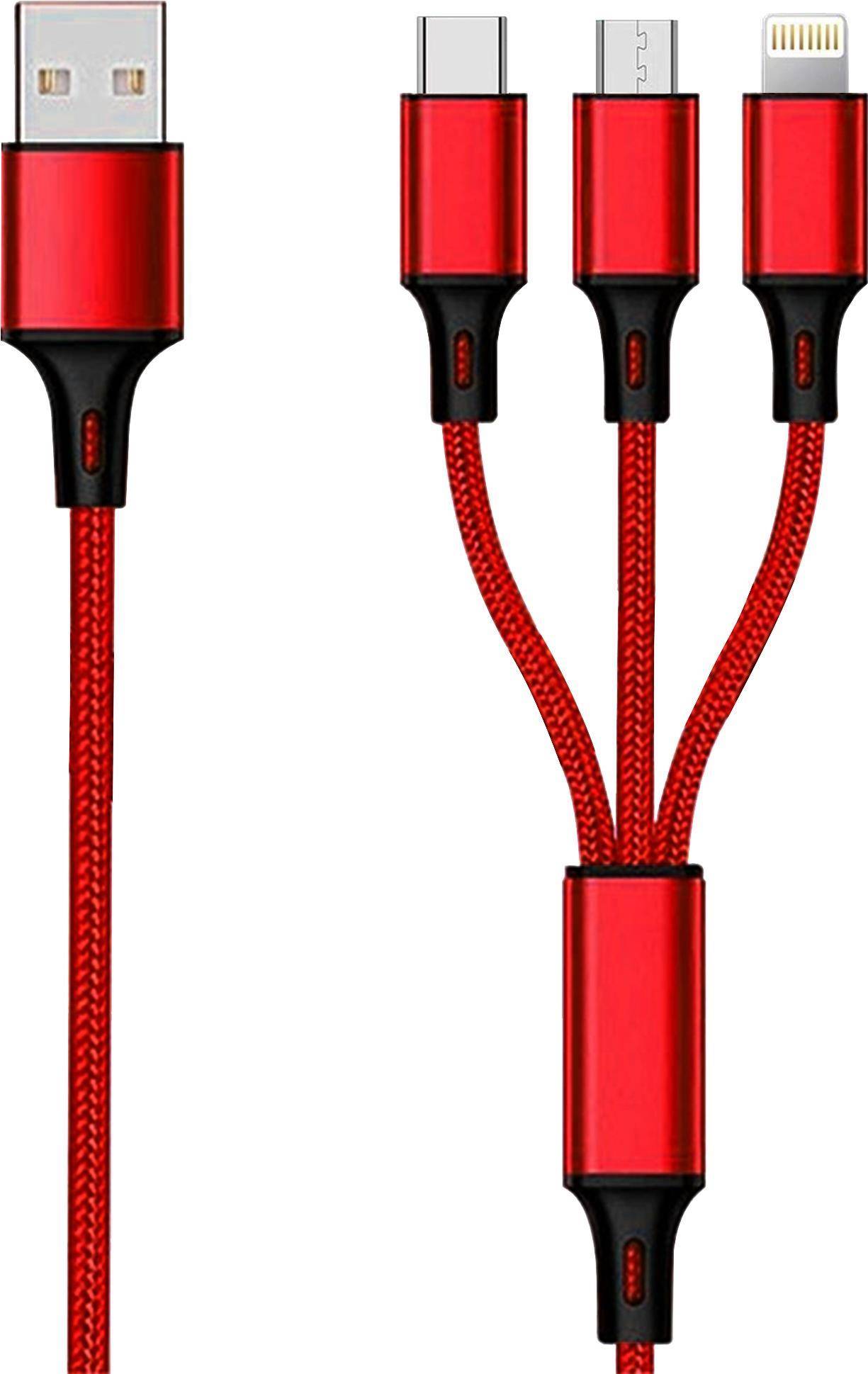 2GO 3in1 USB Ladekabel Micro-USB,Apple,TypeC Nylon 1,5m rot - 797150