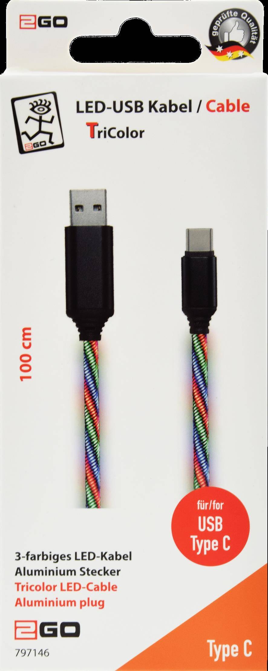 2GO USB Datenkabel Tricolor LED-Beleucht. USB-C 3.1 1m - 797146