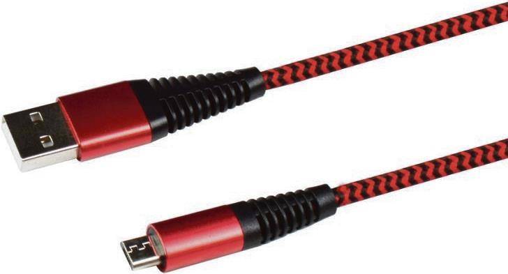 2GO USB Lade-/Datenkabel USB-A - Micro-USB 1m Nylon rot - 795945