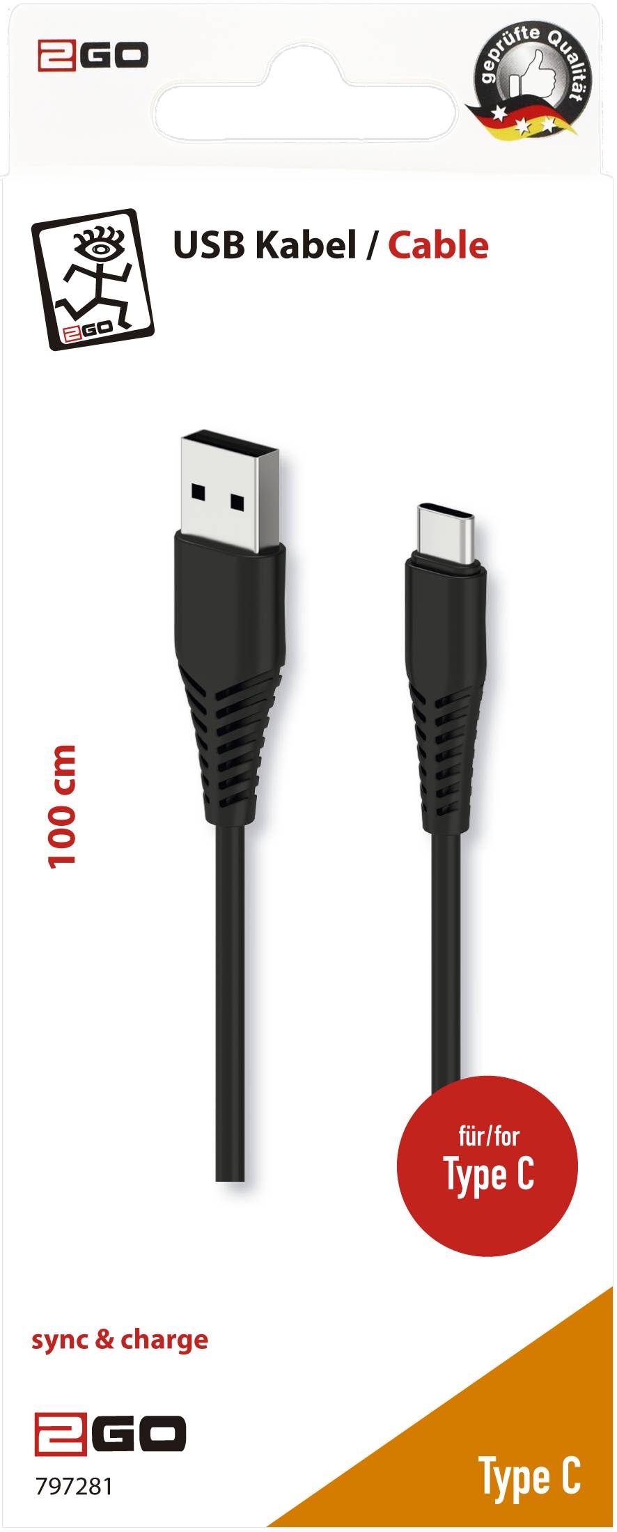 2GO USB Lade-/Datenkabel USB Type-C 1m schwarz - 797281