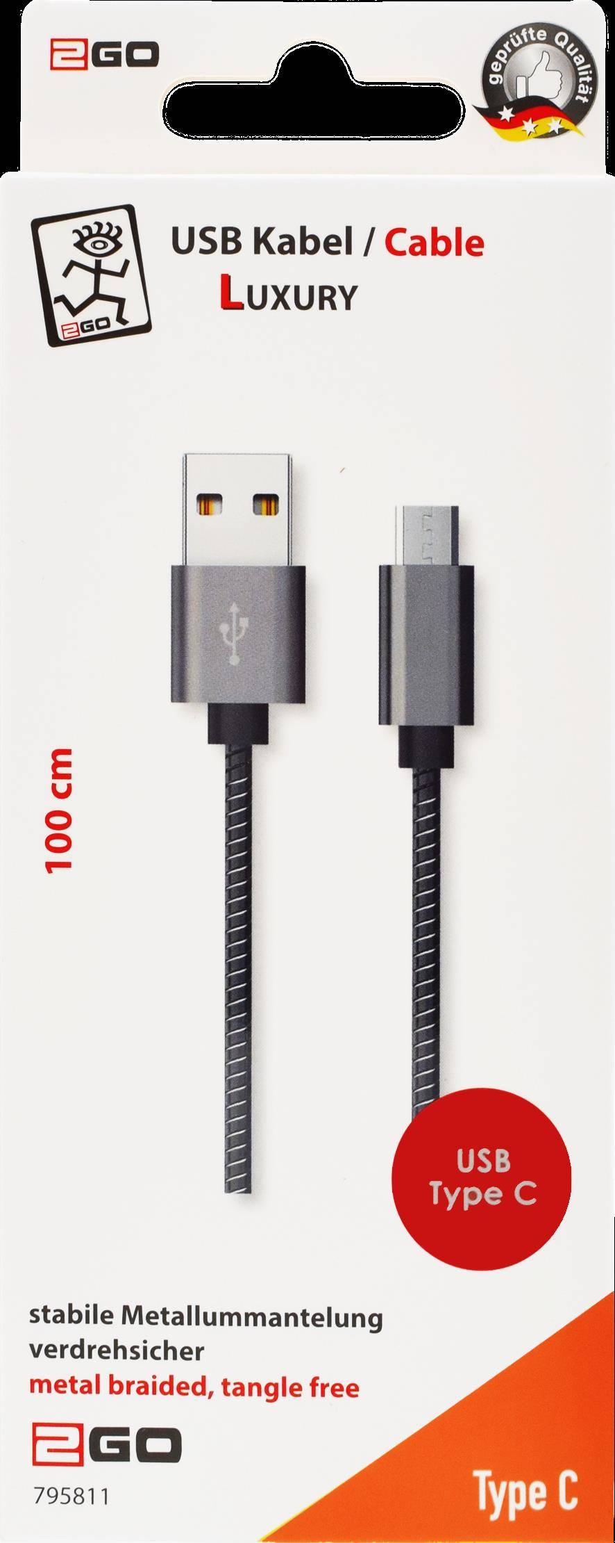 2GO USB Lade-/Datenkabel Luxury f. USB Type C 3.1 1m grau - 795812