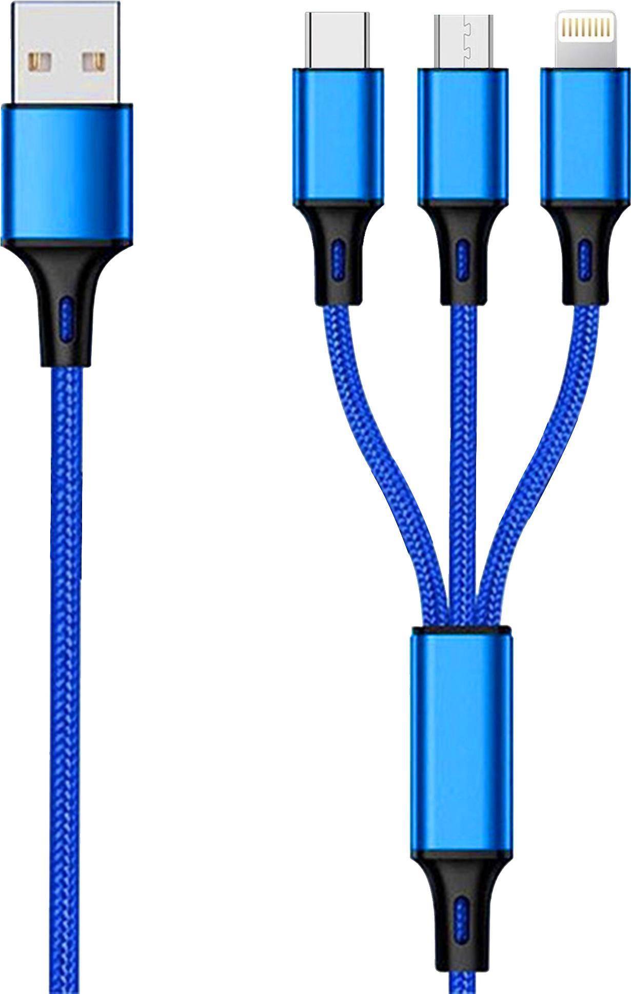 4010425971515 - 3in1 USB Ladekabel Micro-USBAppleTypeC Nylon 15m blau