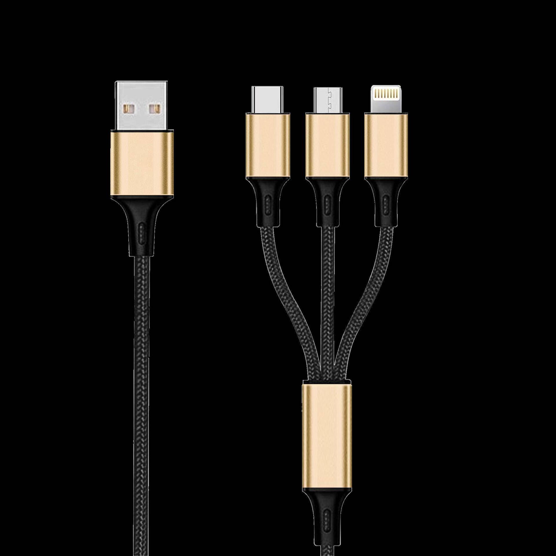 2GO 3in1 USB Ladekabel Micro-USB,Apple,TypeC Nylon 1,5m gold - 797152