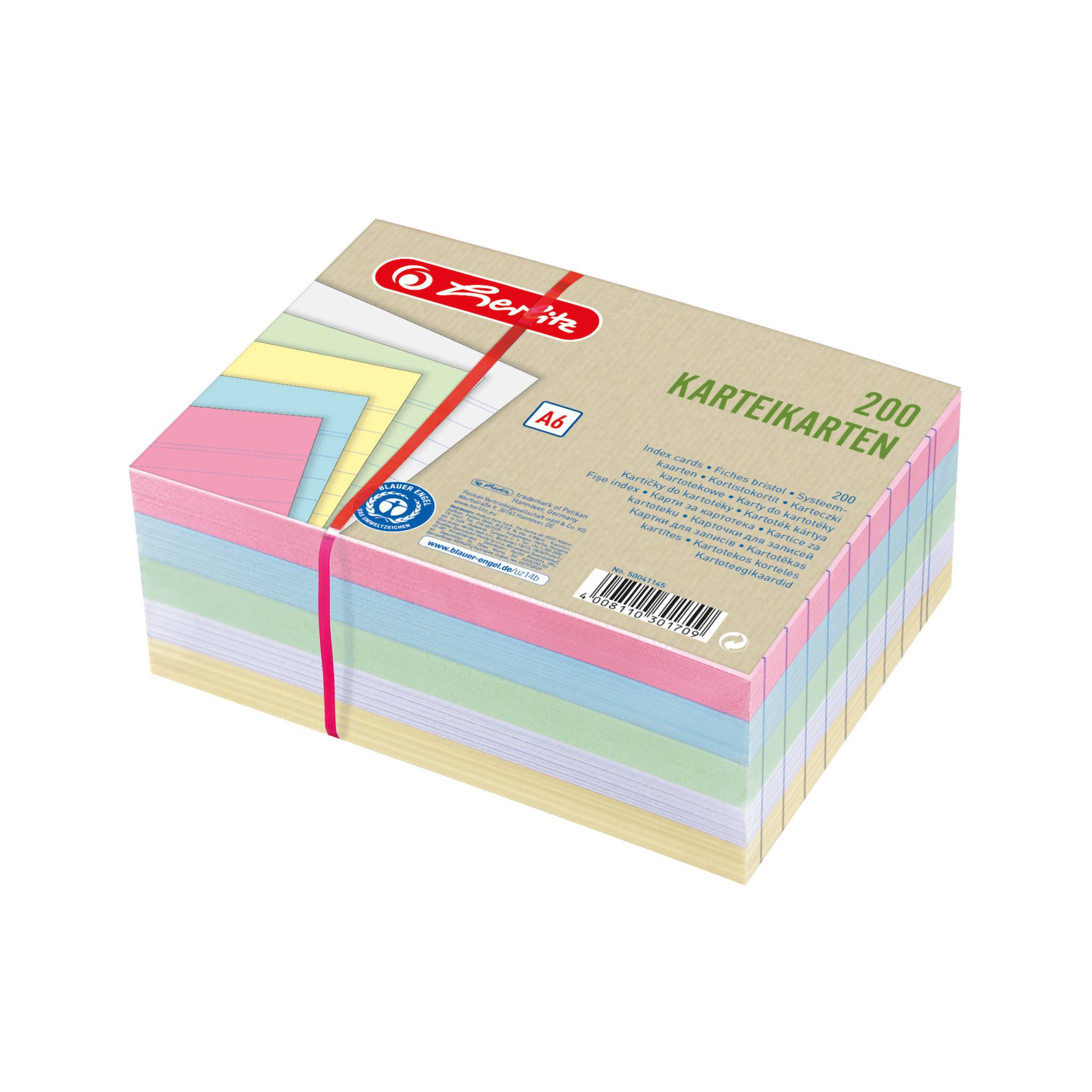 Herlitz Karteikarte A6 liniert 4 Farb.+weiß Bl. Engel 200er - 50041145