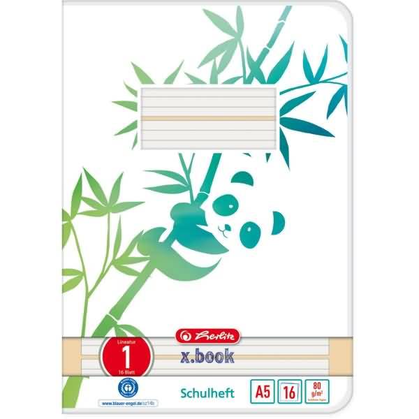 Herlitz Schulheft A5 GREENline 16 Bl. Lineatur 01 Panda - 50040001