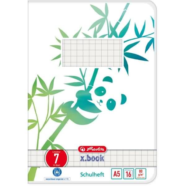 Herlitz Schulheft A5 GREENline 16 Bl. Lineatur 07 Panda - 50040032