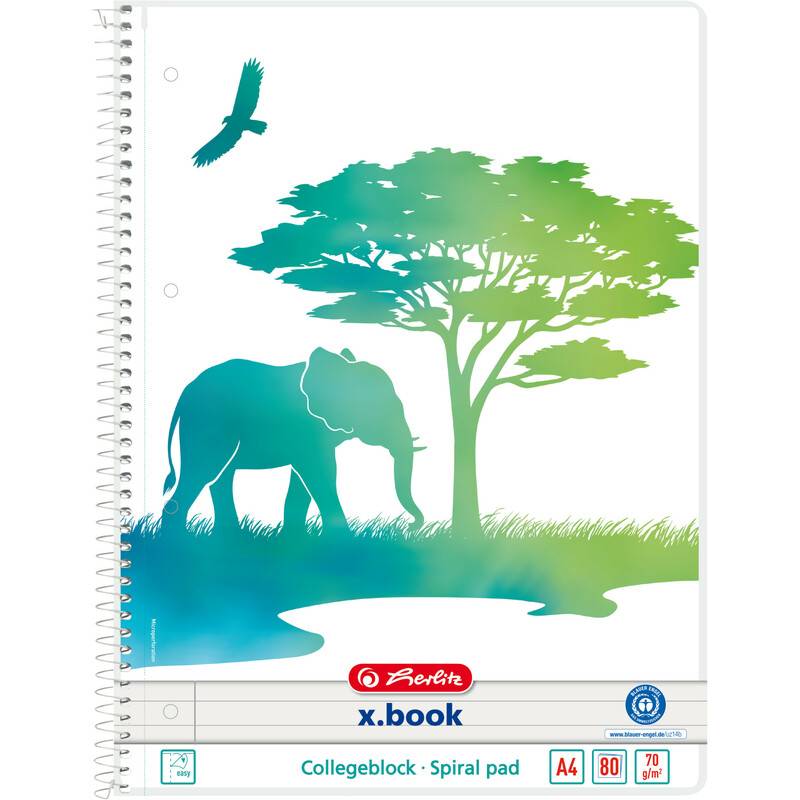 Herlitz Spiralblock A4 80 Bl. lin. GREENline Rand Elefant - 50039951