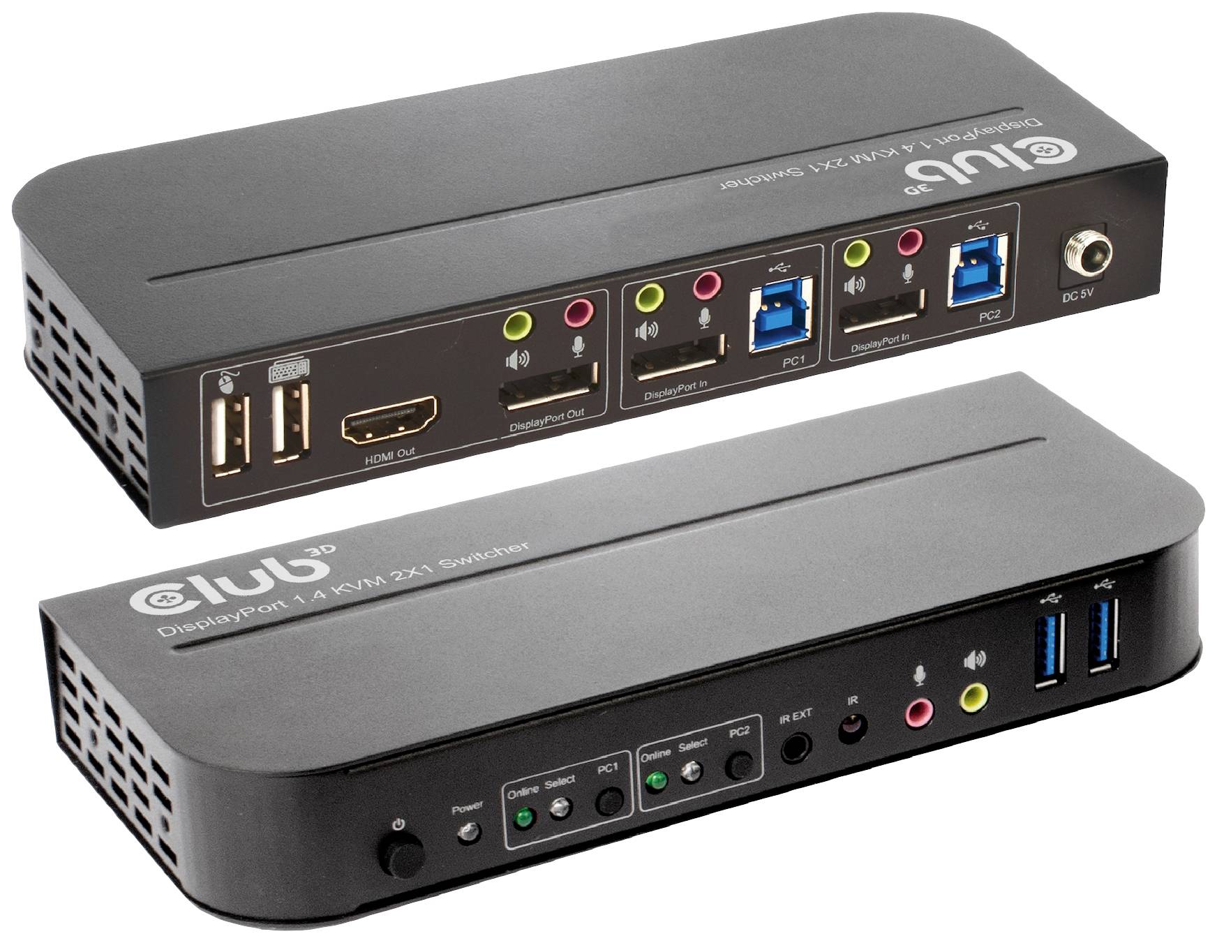 Club3D KVM Switch 4K60Hz 2x DP > HDMI oder DP/2xUSB/Audio - CSV-7210