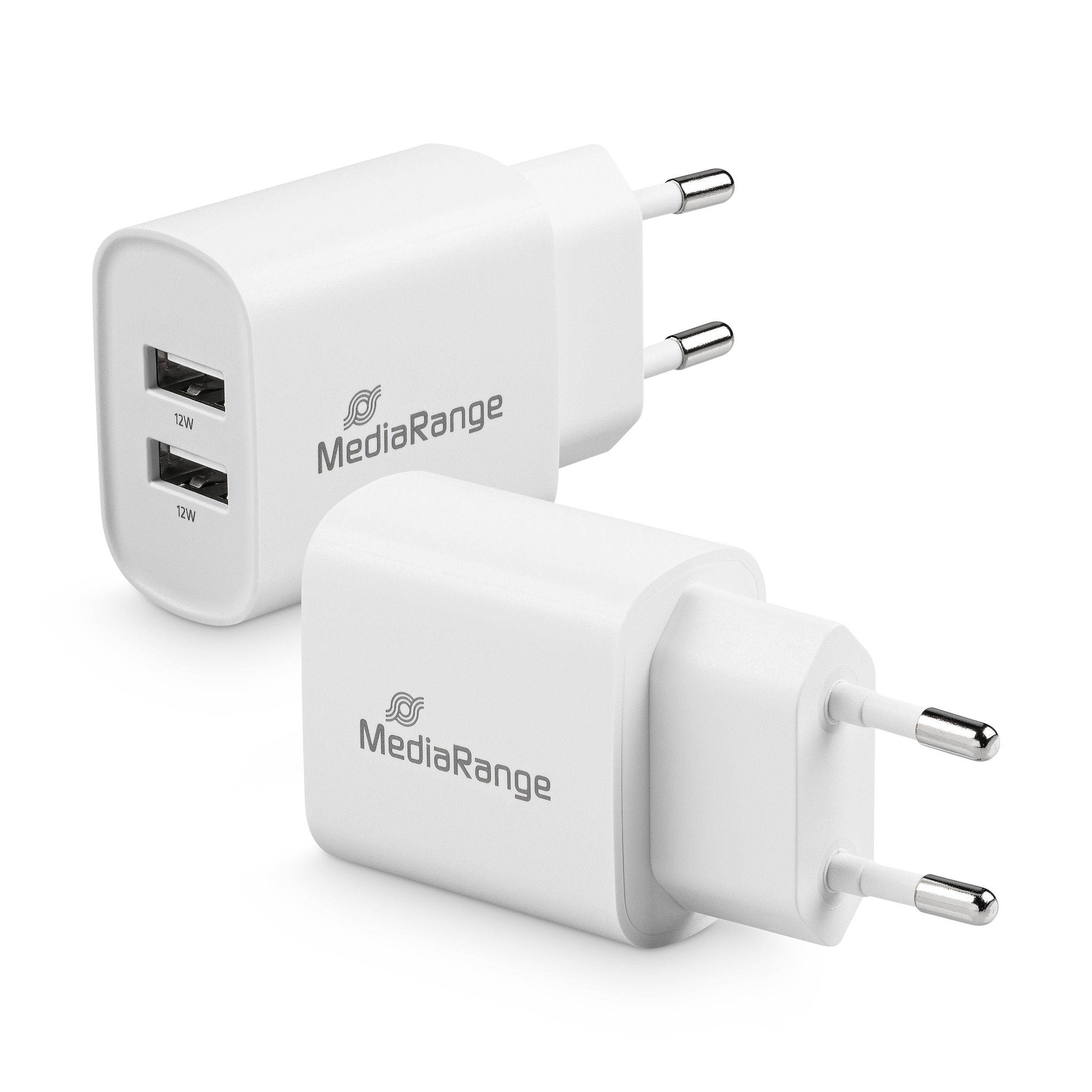 MediaRange Ladegerät 12W 2-Port 2x USB-A,  weiß