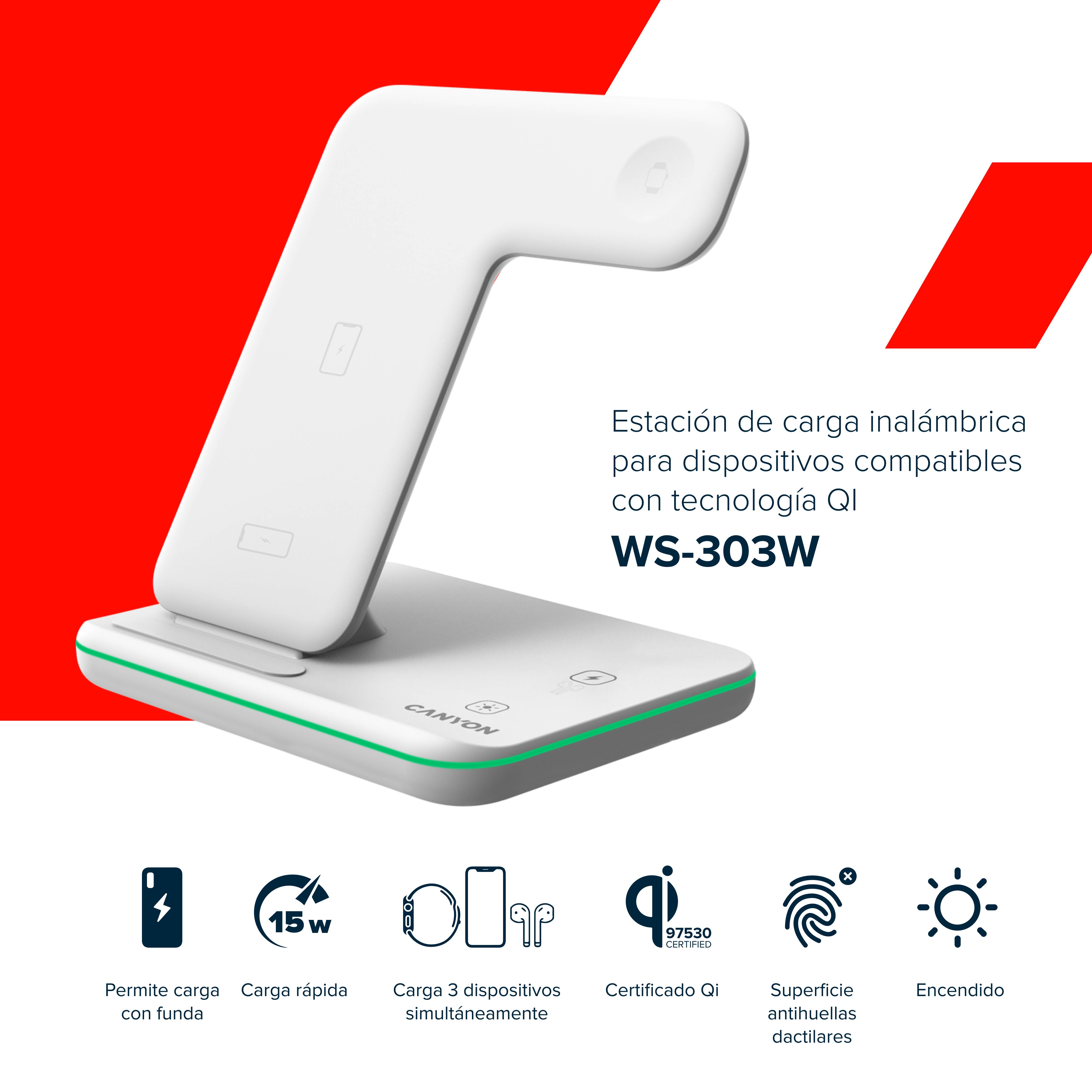 Canyon Wireless Charger Dock 3in1 QI for Apple 15W white retail - CNS-WCS303W