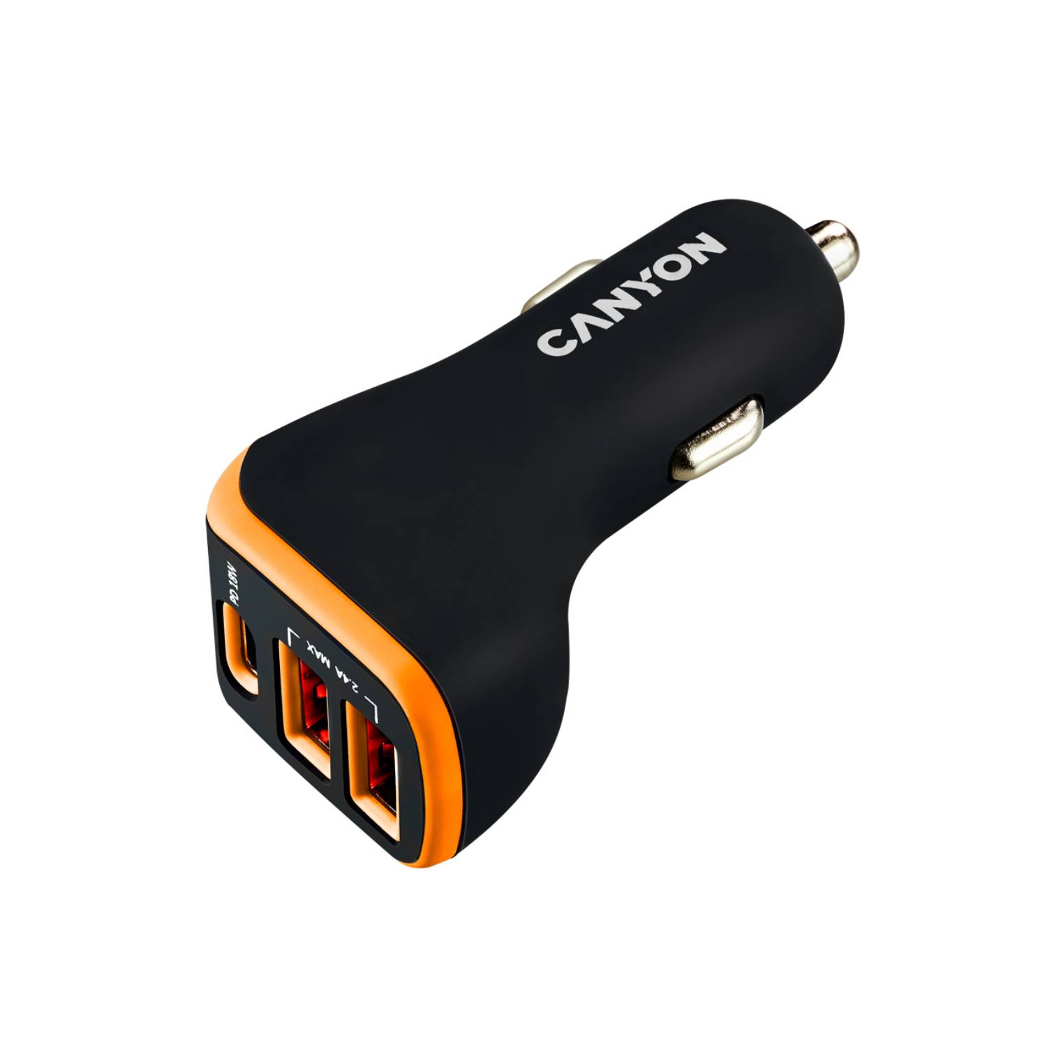 Canyon Car Charger 3Port 2xUSB-A + USB-C 18W PD black/orange retail - CNE-CCA08BO