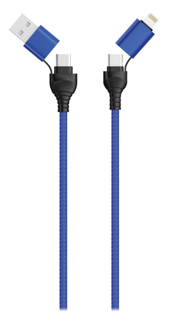 2GO USB / Type C Ladekabel 4 in 1 USB A, Lighn. 1,2m blau