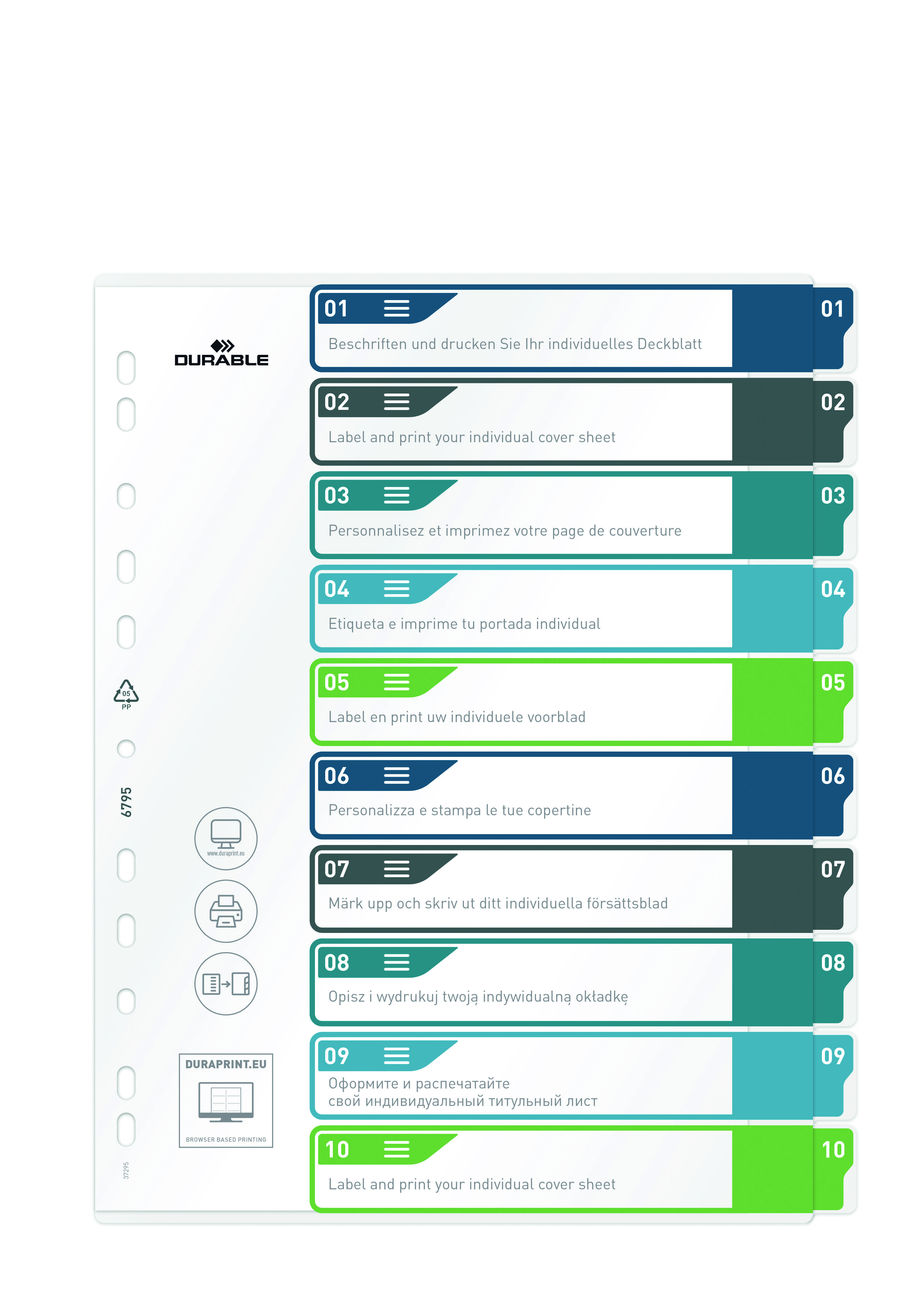 DURABLE Register A4 + 10tlg. 1-10 farbige Taben+trans. Form.