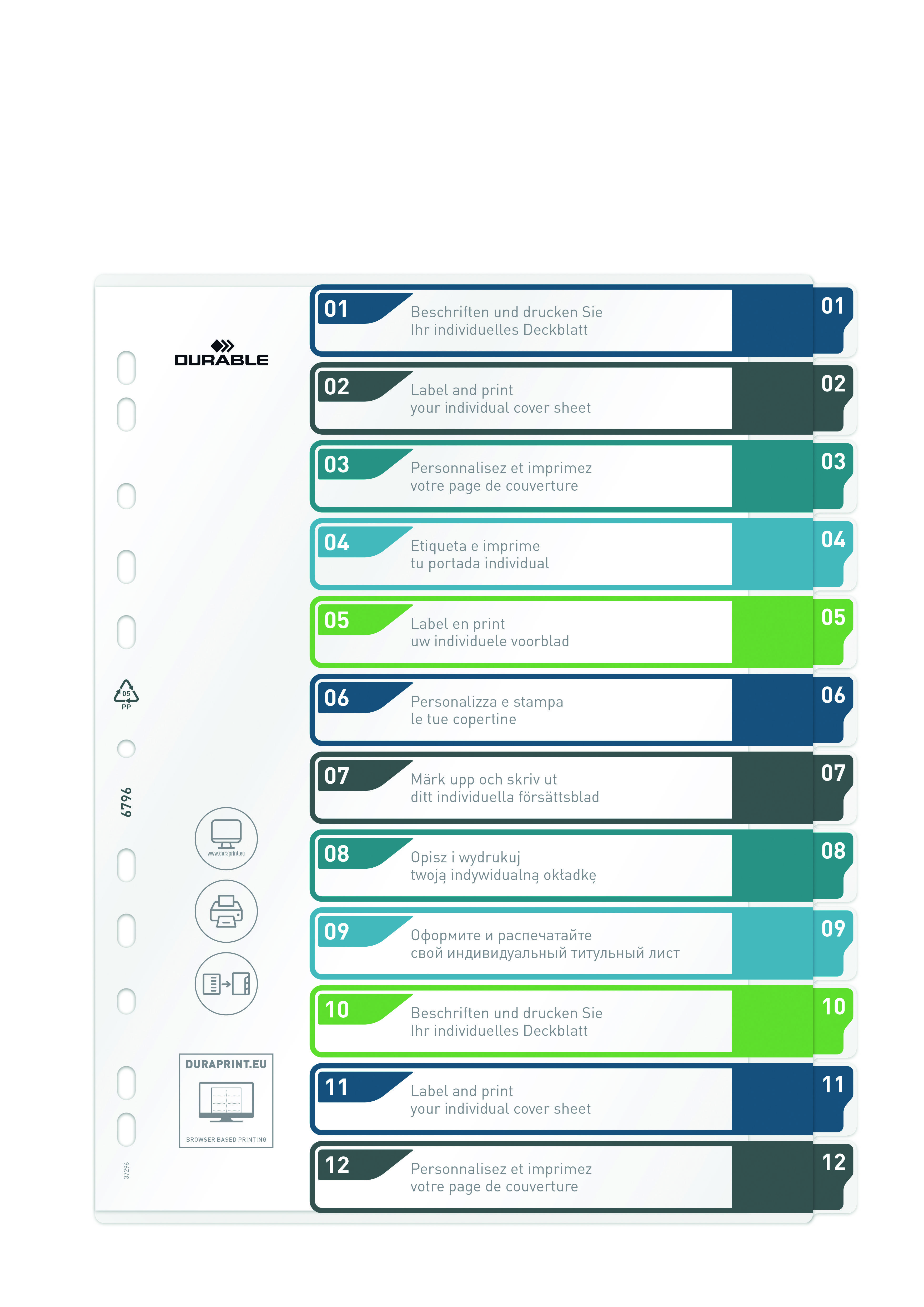 DURABLE Register A4 + 12tlg. 1-12 farbige Taben+trans. Form.