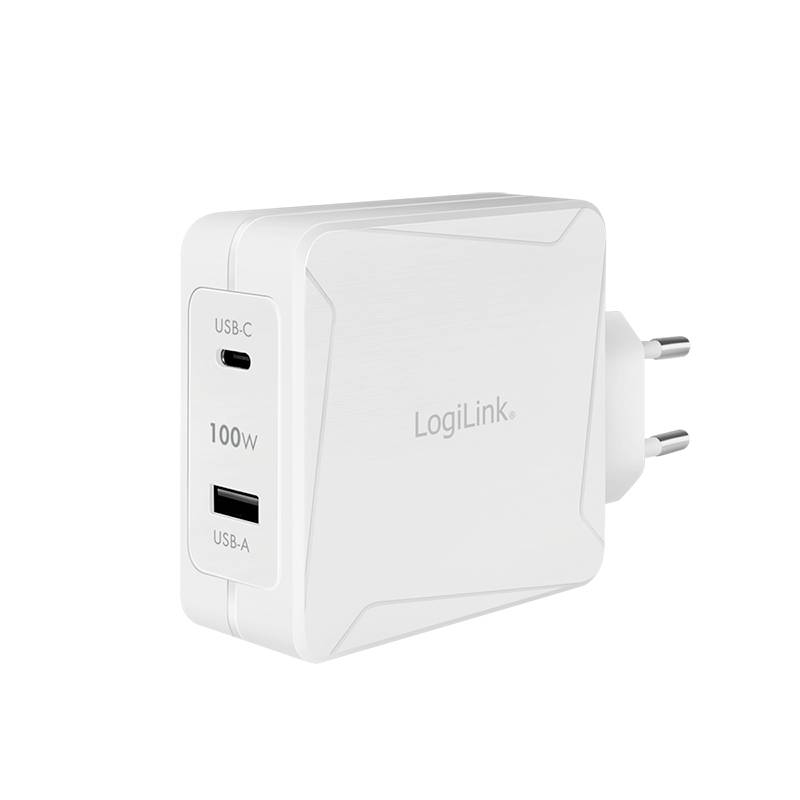 Logilink Steckdosenadapter, 1x USB-C & 1x USB-A, GaN, 100W - PA0281