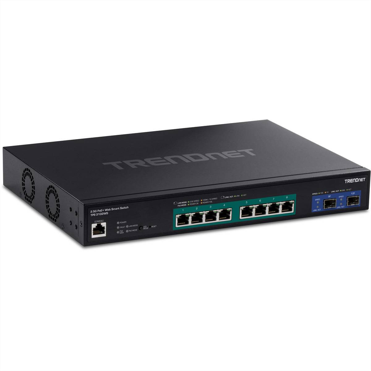 TRENDnet 10-Port 2,5G Web Smart PoE+ Switch w.10G SFP+ Slots - TPE-3102WS