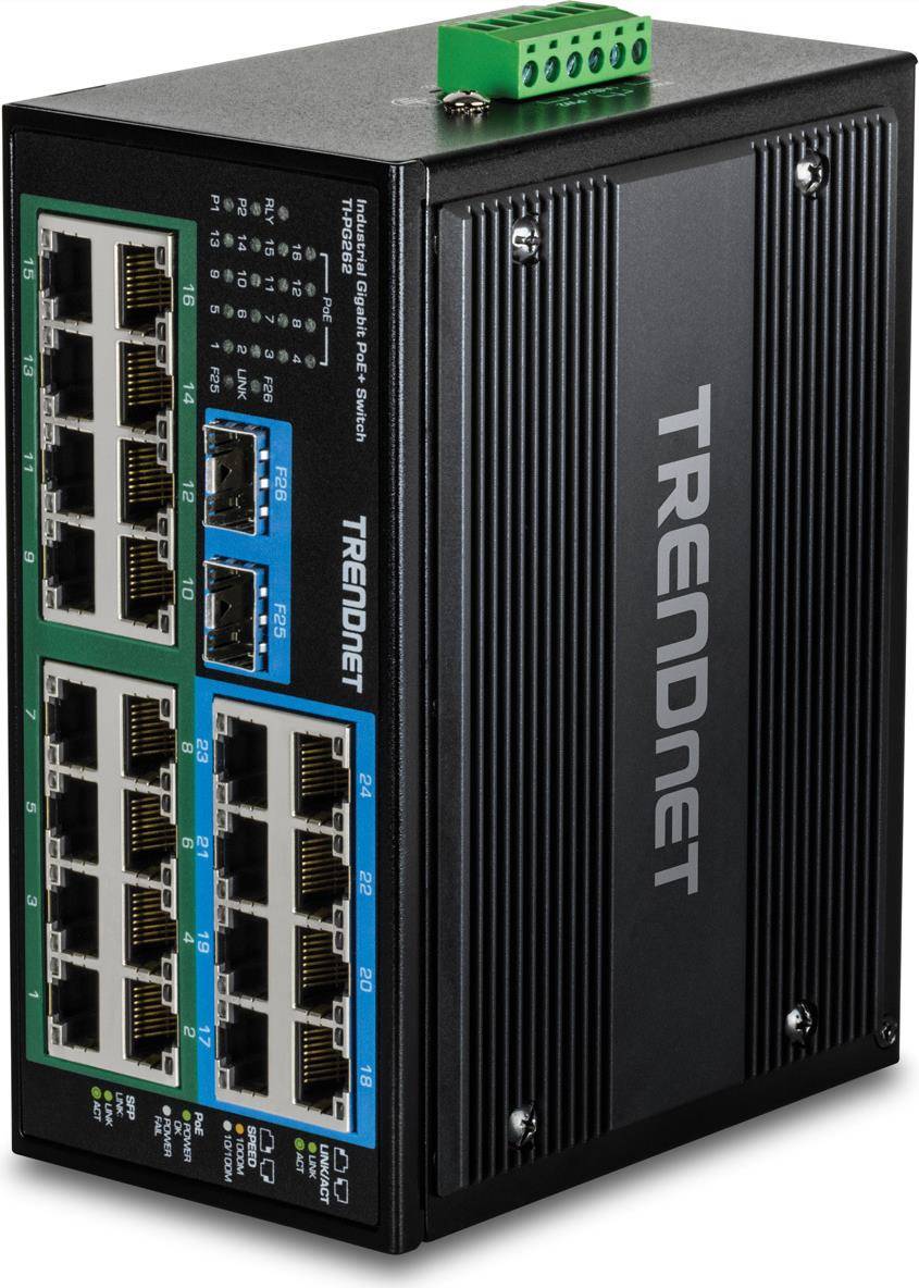 TRENDnet Industrie Switch 26Port Gbit PoE+ Metall DIN-Rail - TI-PG262