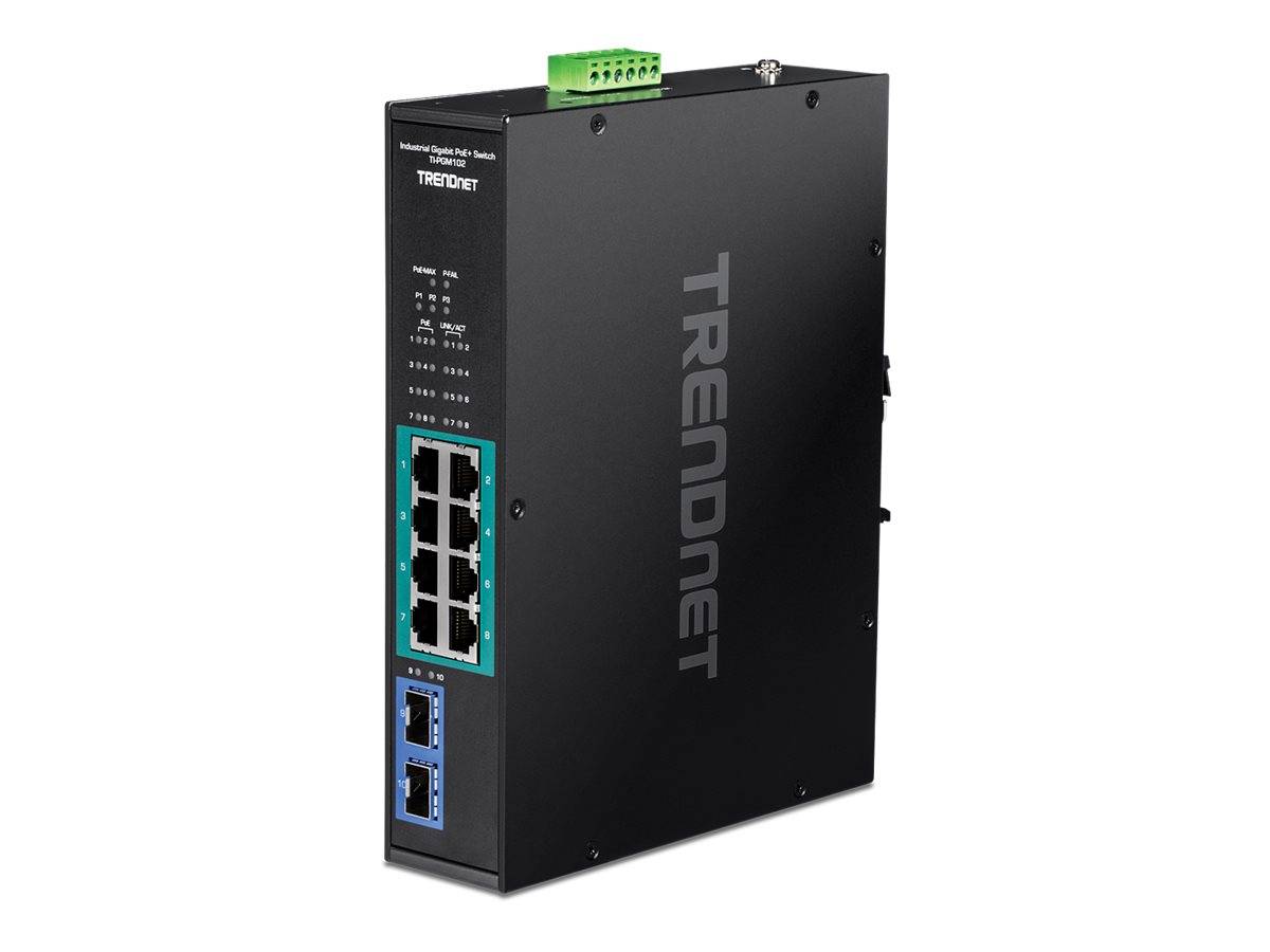 TRENDnet 10-port Indust. Gbit PoE+ DIN-Rail Switch -20/+65°C - TI-PGM102