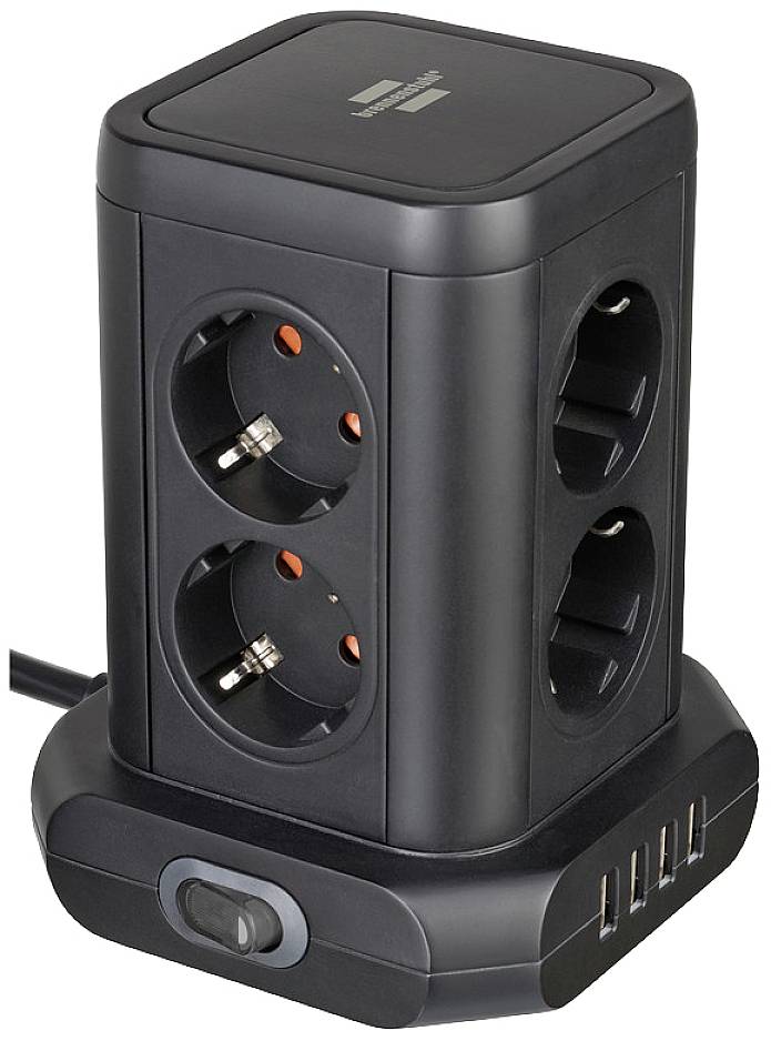 Brennenstuhl Steckdosenturm 8fach + 4xUSB, schwarz - 1153560000