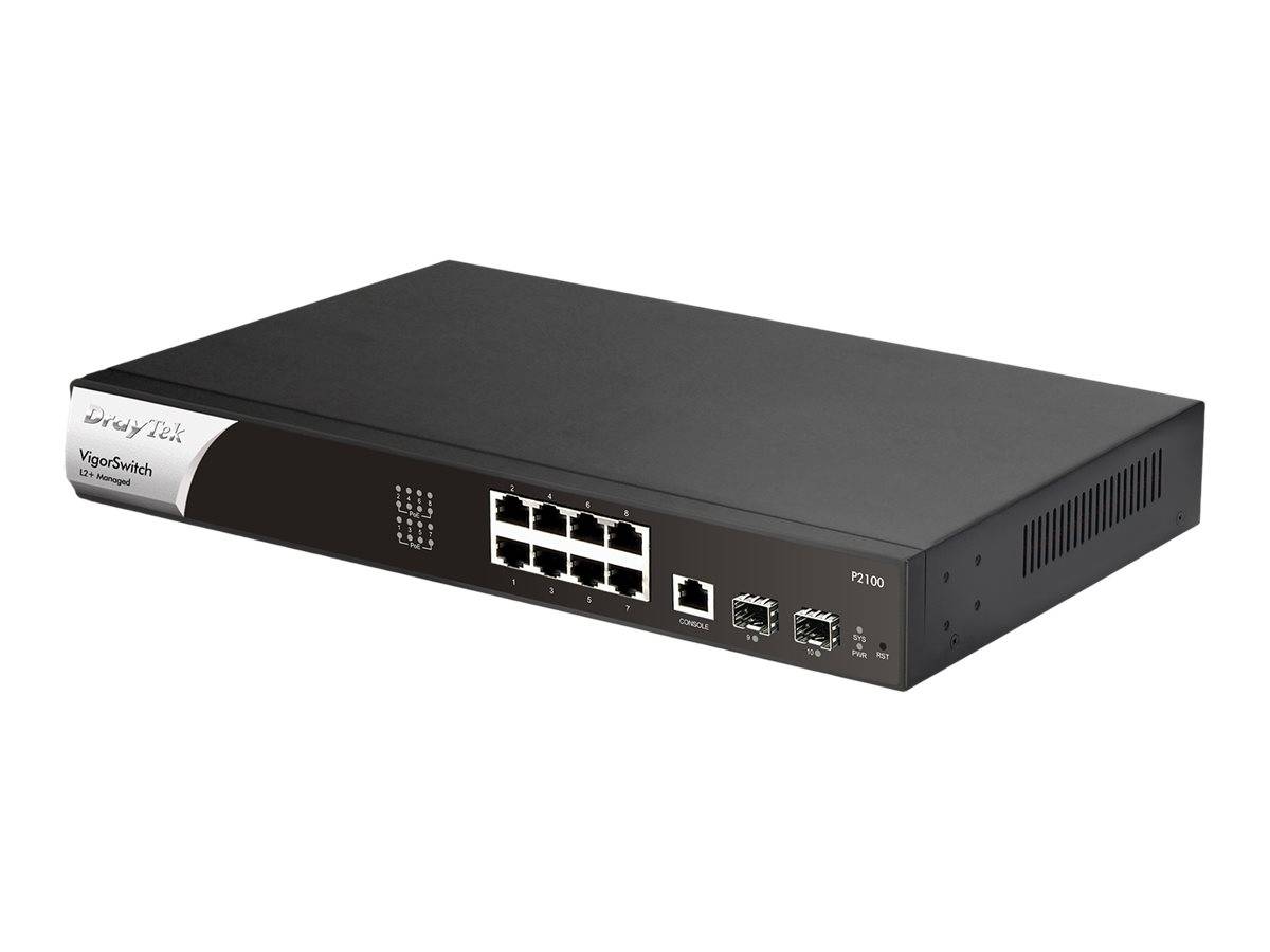 Switch 330mm DrayTek VigorSwitch P-2100 2*SFP+/ 8*GE/PoE+ retail - VSWITCHP2100-DE-AT-CH