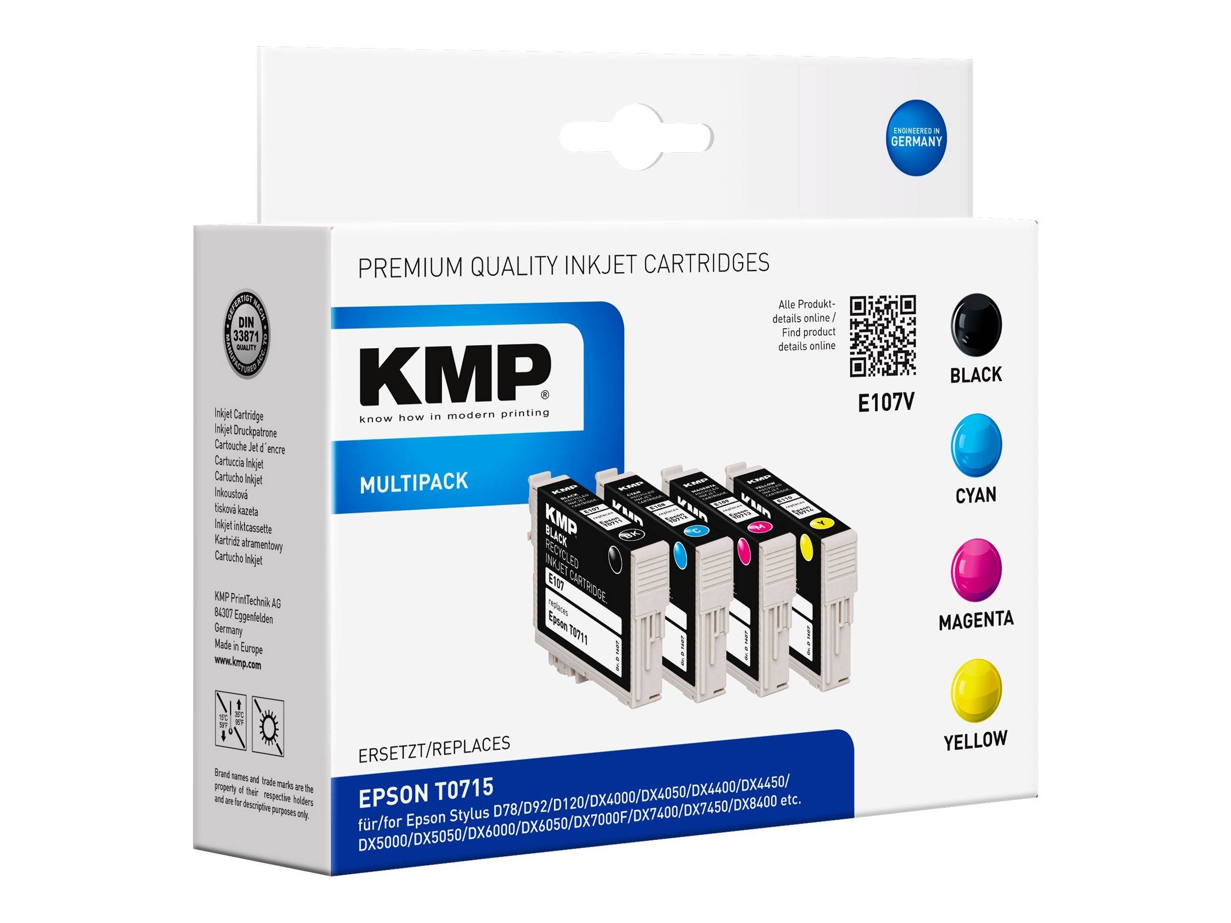 4011324165562 - MULTIPACK E107V - 4er-Pack - Schwarz Gelb Cyan Magenta - Tintenpatrone (Alternative zu Epson T0711 Epson T0712 Epson T0713 Epson T0714 Epson C13T07114011 Epson C13T07124011 Epson C13T07134011 Epson C13T07144011)