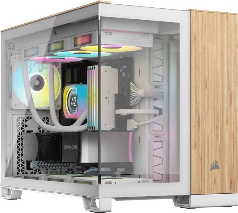 CORSAIR Geh mATX 2500X (Tempered Glass) White/Bamboo Wood