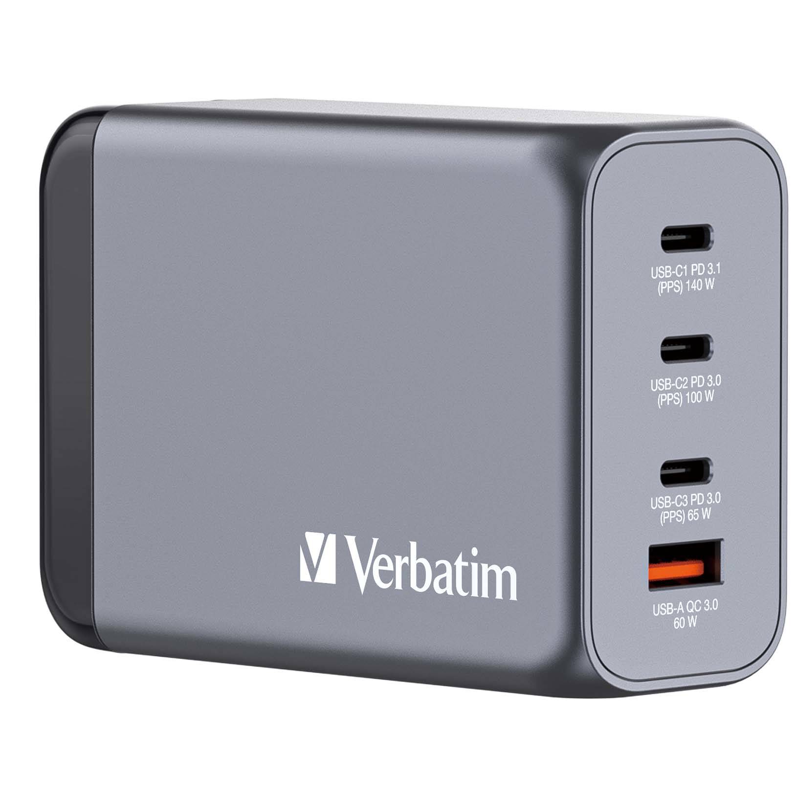 Verbatim GNC-240 GaN Charger 4 Port 240W USB A/C (EU/UK/US) - 32205