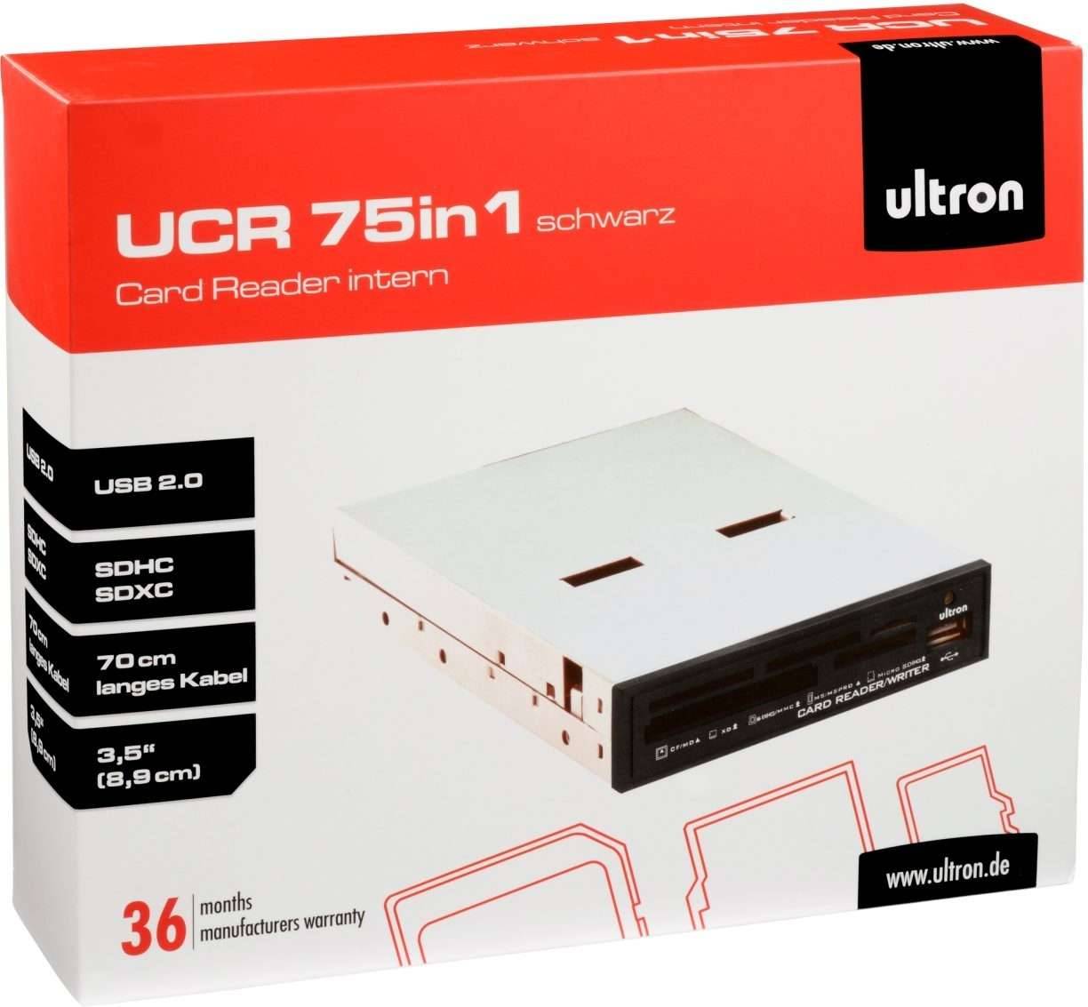 Ultron Card Reader 8.9cm (3,5) 75in1+USB intern bulk - 48558