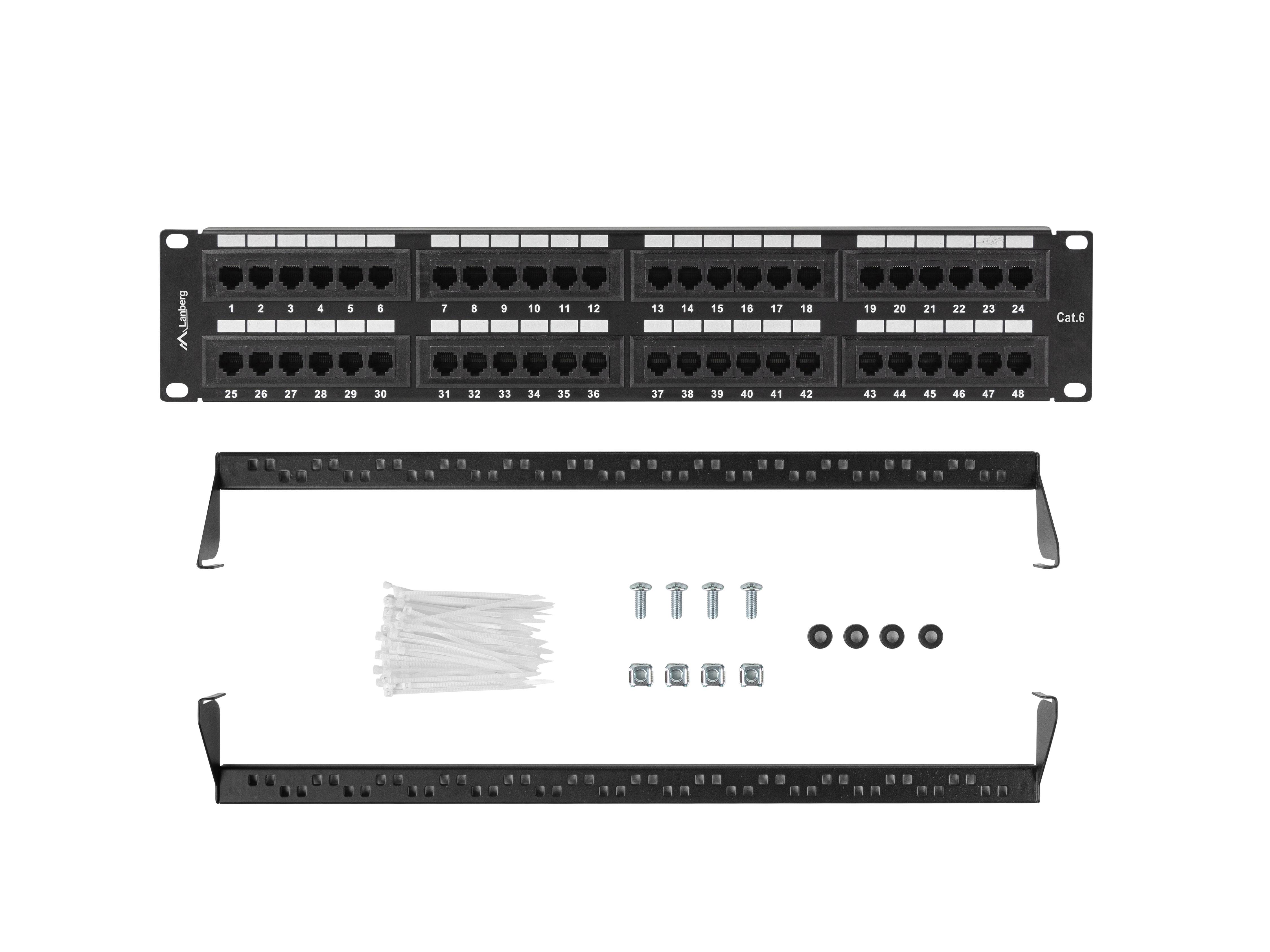 Lanberg Patchpanel 48-Port 2U 19 Cat. 6 UTP schwarz - PPU6-2048-B