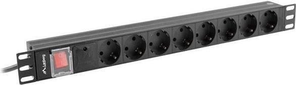 Lanberg PDU Steckdosenleiste 19 1U 8x Schuko 2m schwarz - PDU-08F-0200-BK